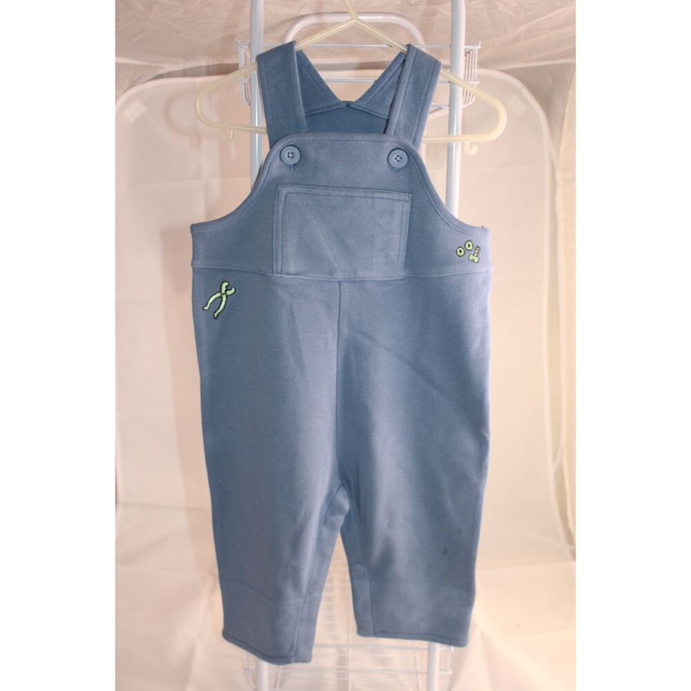 Boys Blue Sleeveless Solid Color Button Details Overalls Size 6-12M